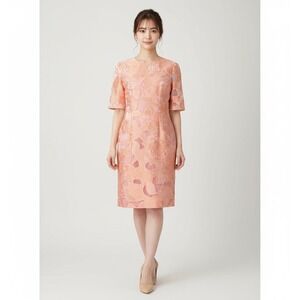 Lela Rose Sheath Dress Coral Lace Floral Romantic Feminiman  Midi Size 12